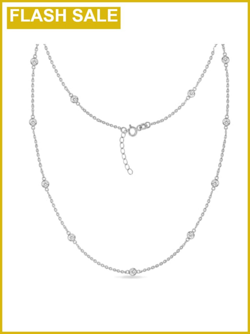 925 Sterling Silver CZ Station Necklace Cubic Zirconia Cable Chain 17"